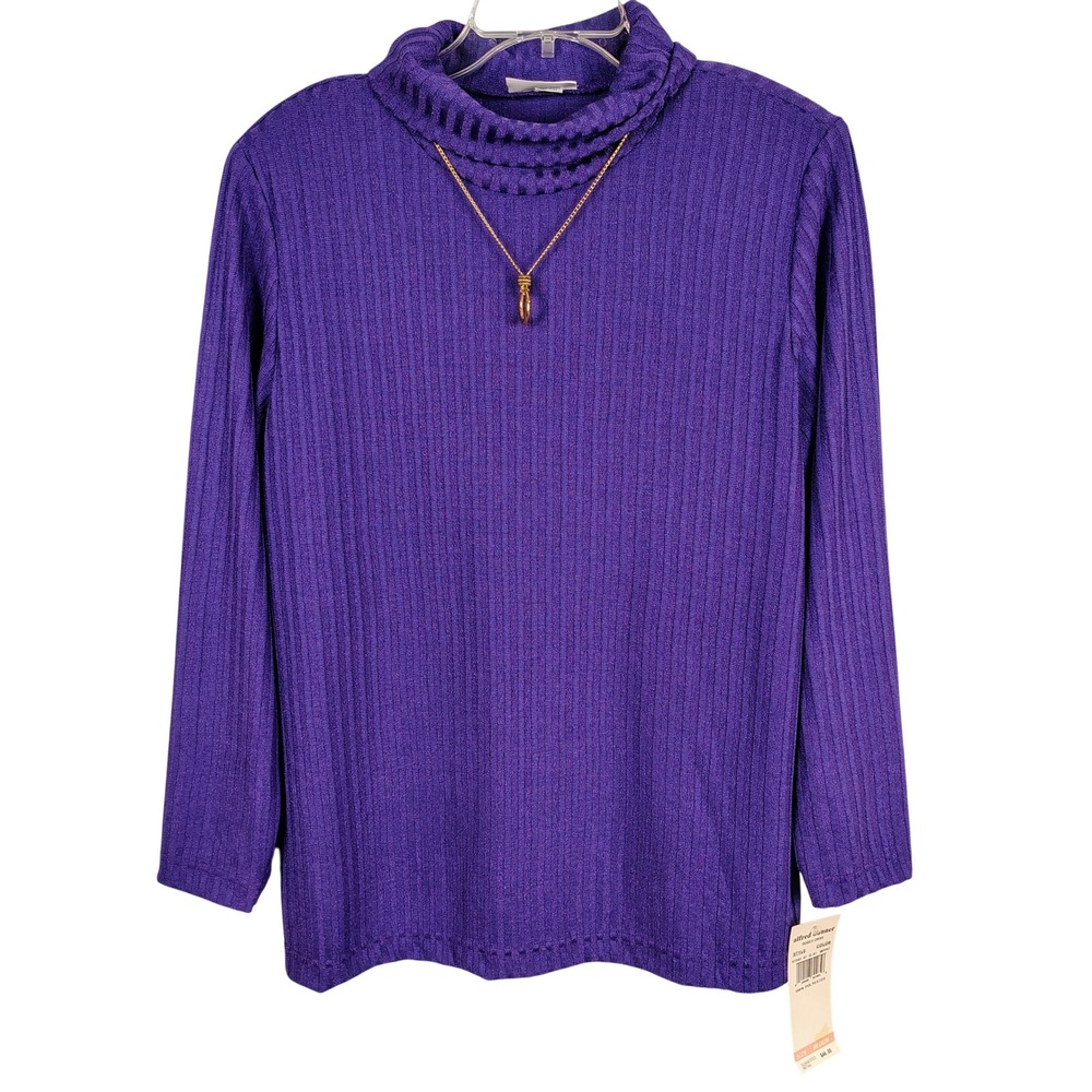 NWT Alfred Dunner Womens M Rodeo Drive Turtleneck Purple Ribbed Knit Retro Core
